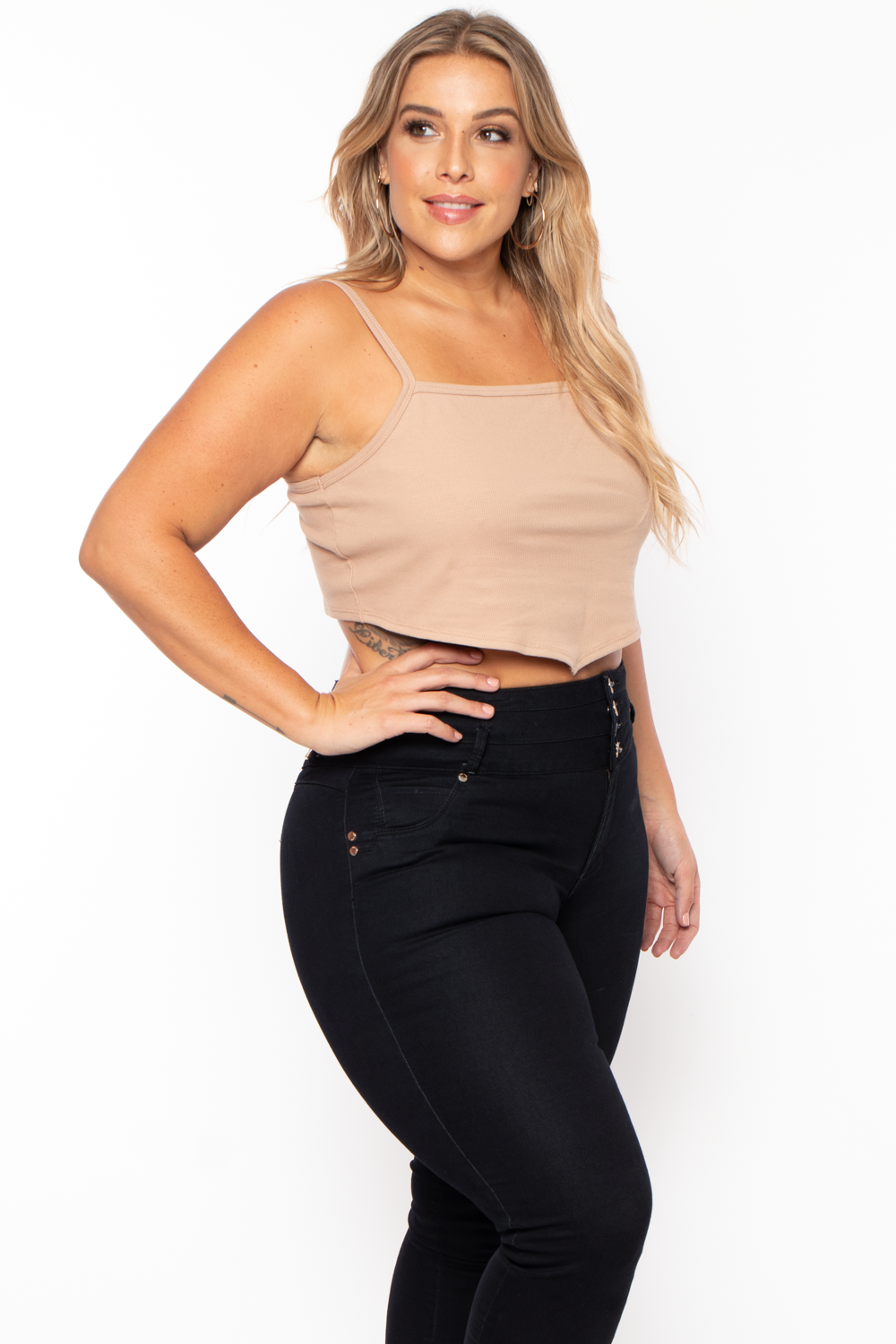 Plus Size Pointy Ribbed Cami Top - Mocha