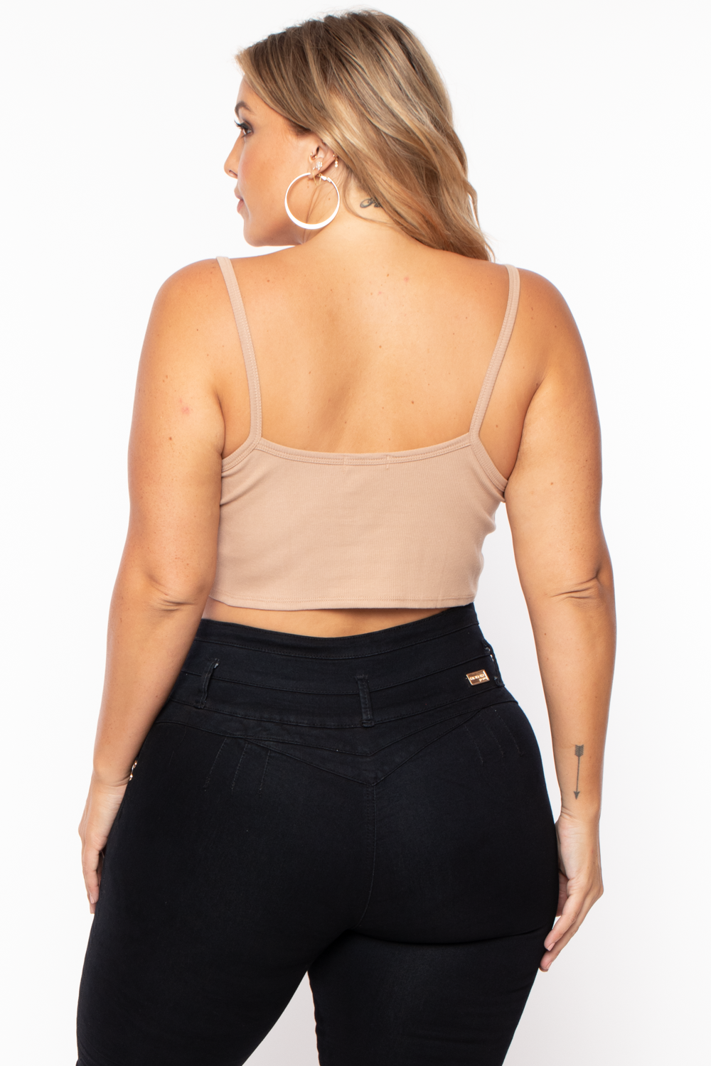 Plus Size Pointy Ribbed Cami Top - Mocha
