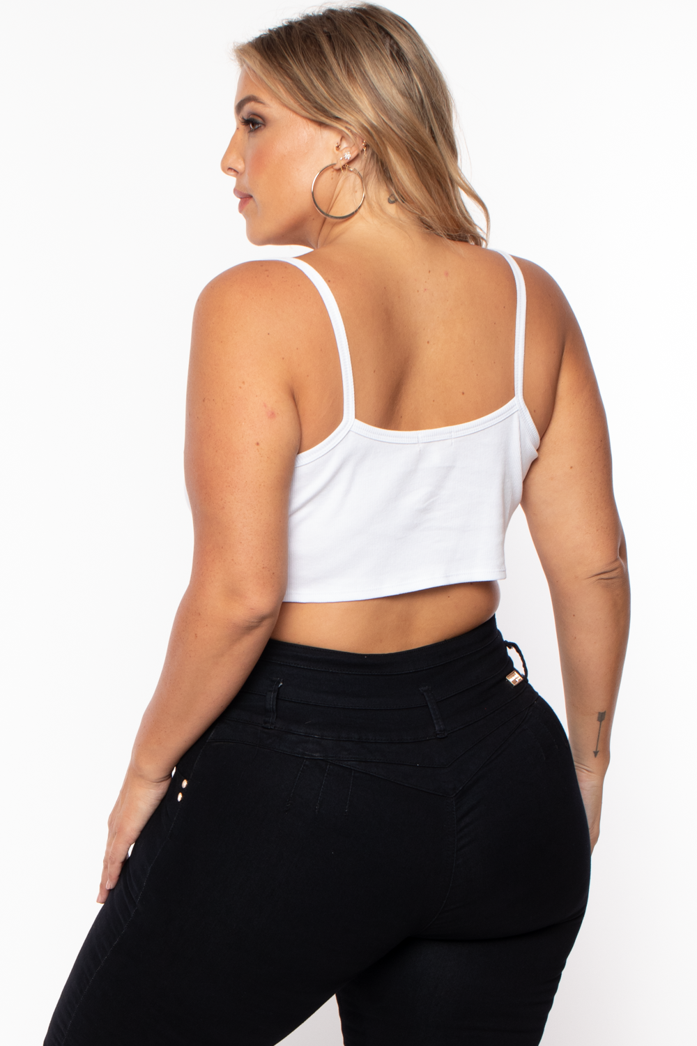 Plus Size Pointy Ribbed Cami Top - White