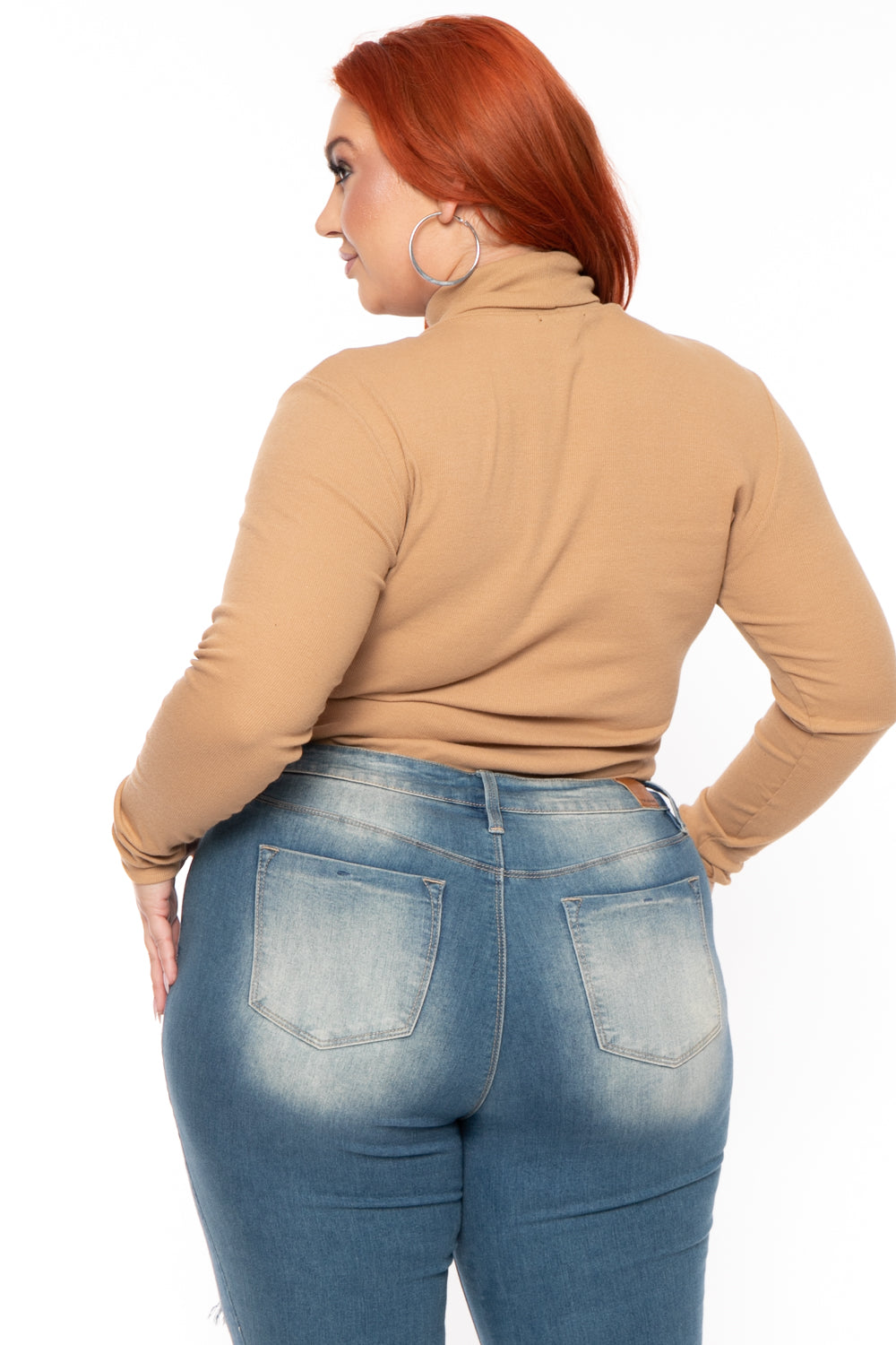 Plus Size Ribbed Turtleneck Top - Camel