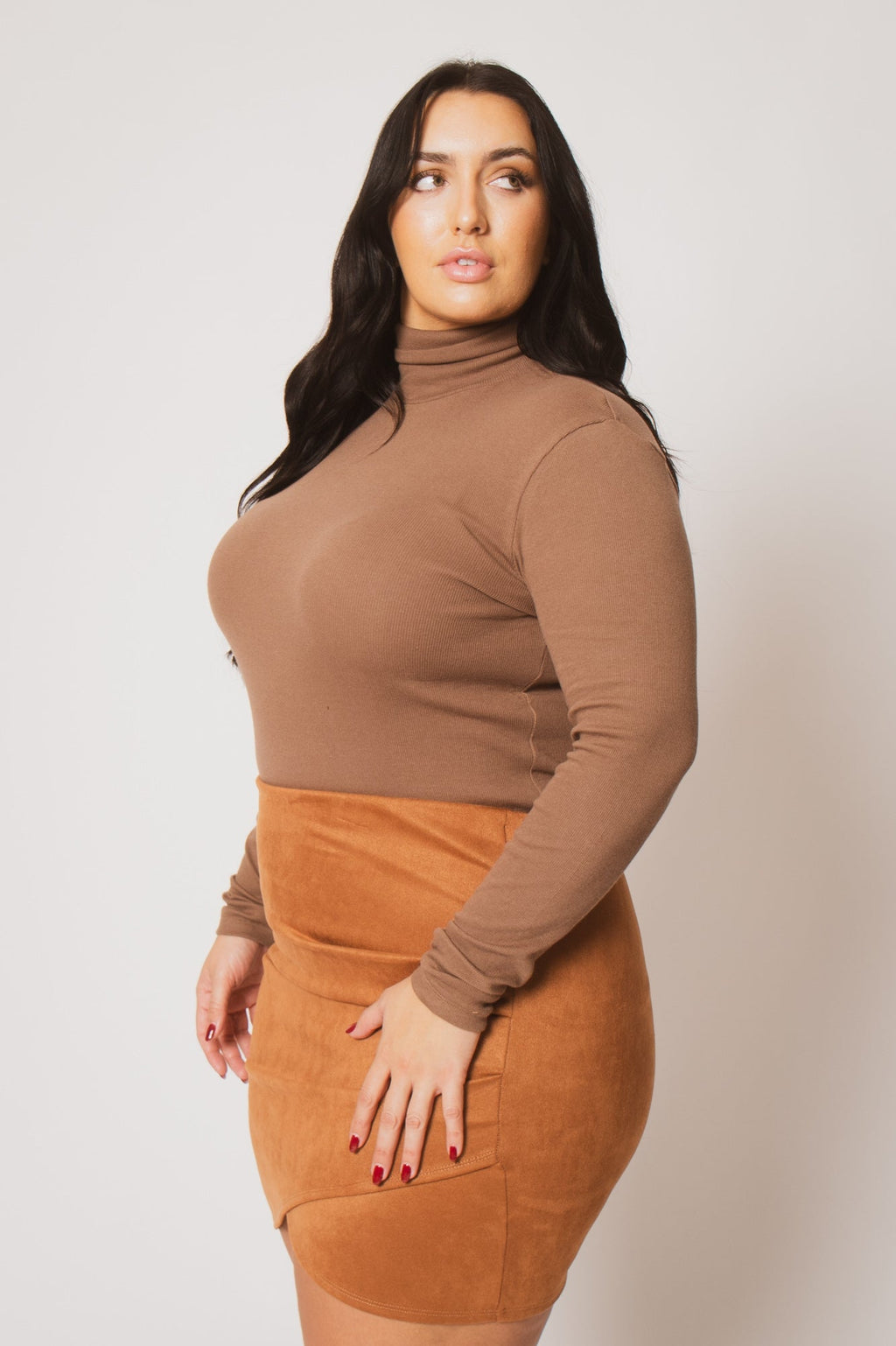 Plus Size Ribbed Turtleneck Top - Mocha
