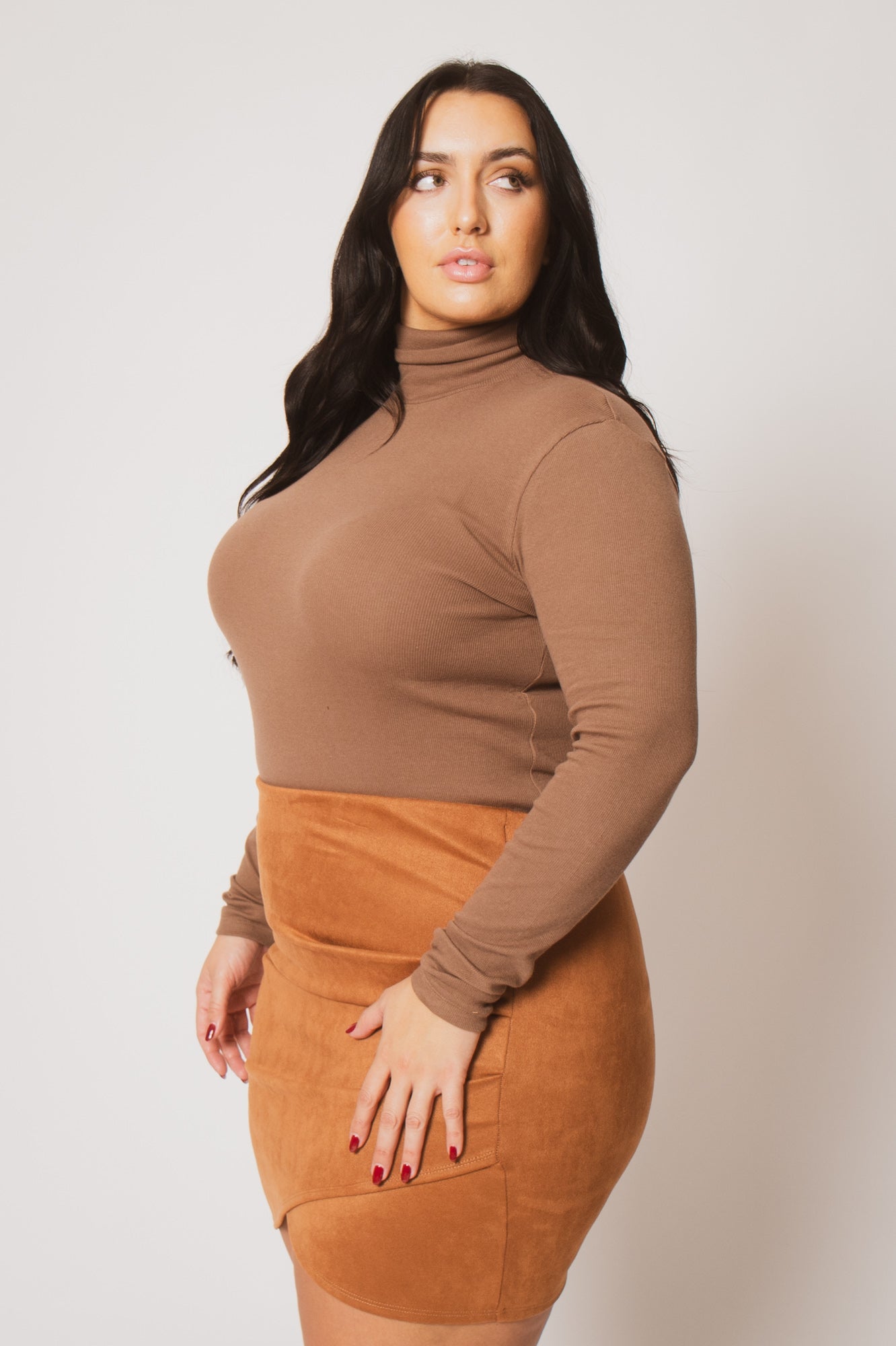 Plus Size Ribbed Turtleneck Top - Mocha