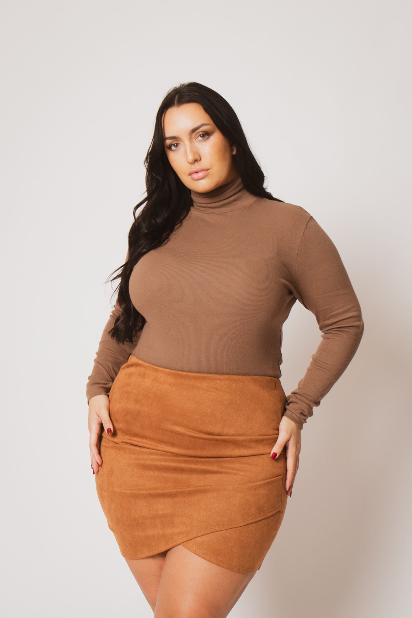 Plus Size Ribbed Turtleneck Top - Mocha