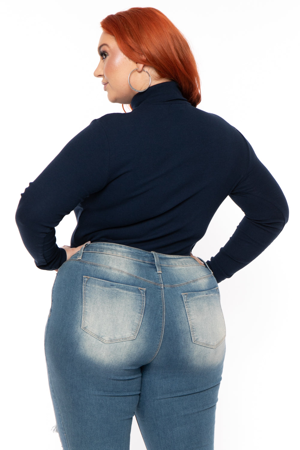 Plus Size Ribbed Turtleneck Top - Navy