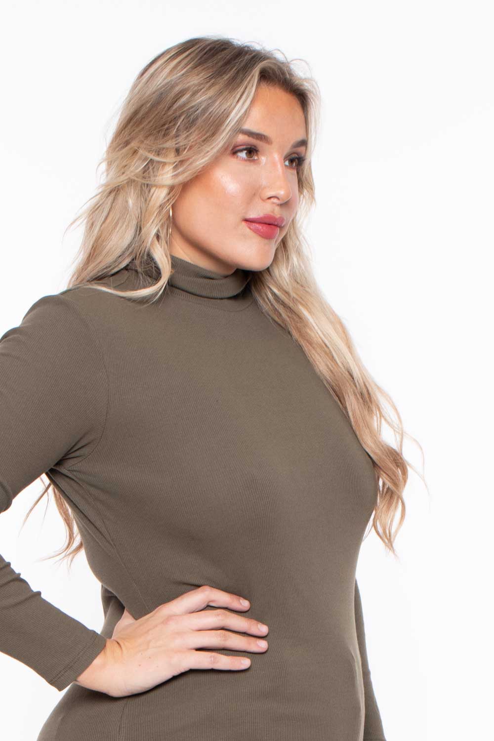 Plus Size Ribbed Turtleneck Top - Olive