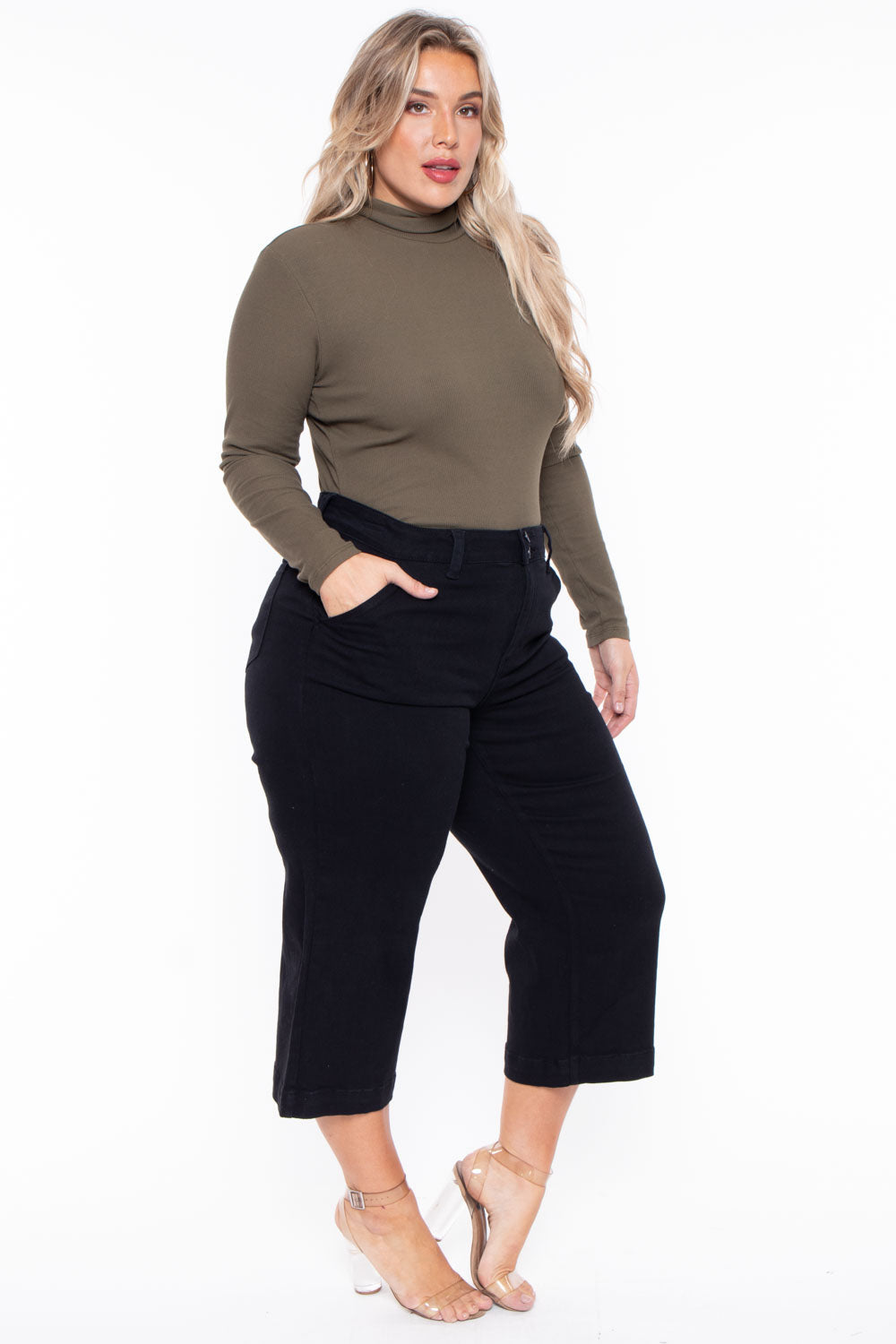 Plus Size Ribbed Turtleneck Top - Olive