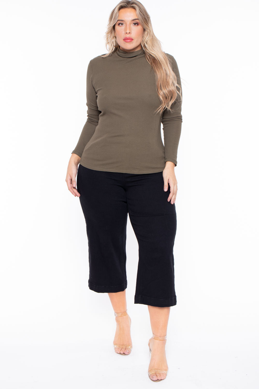 Plus Size Ribbed Turtleneck Top - Olive