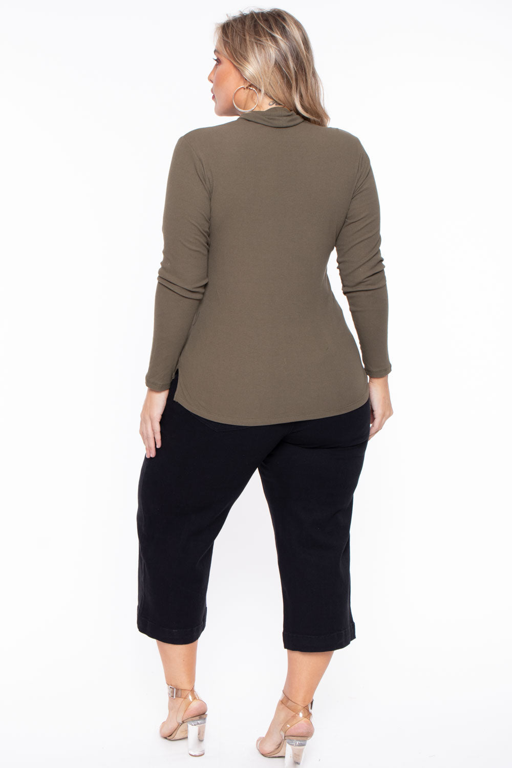 Plus Size Ribbed Turtleneck Top - Olive