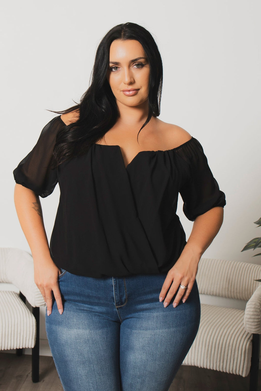Plus Size Sapphire Breeze Top  - Black