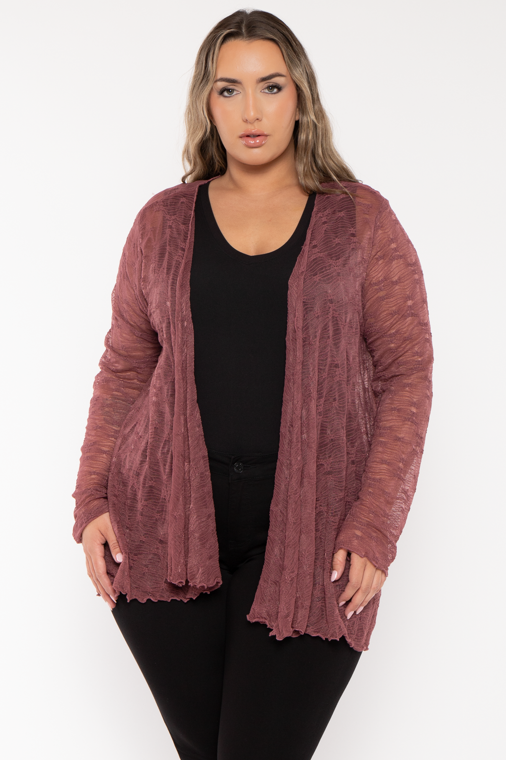Plus Size Scarlet  Lace Cardigan  - Berry