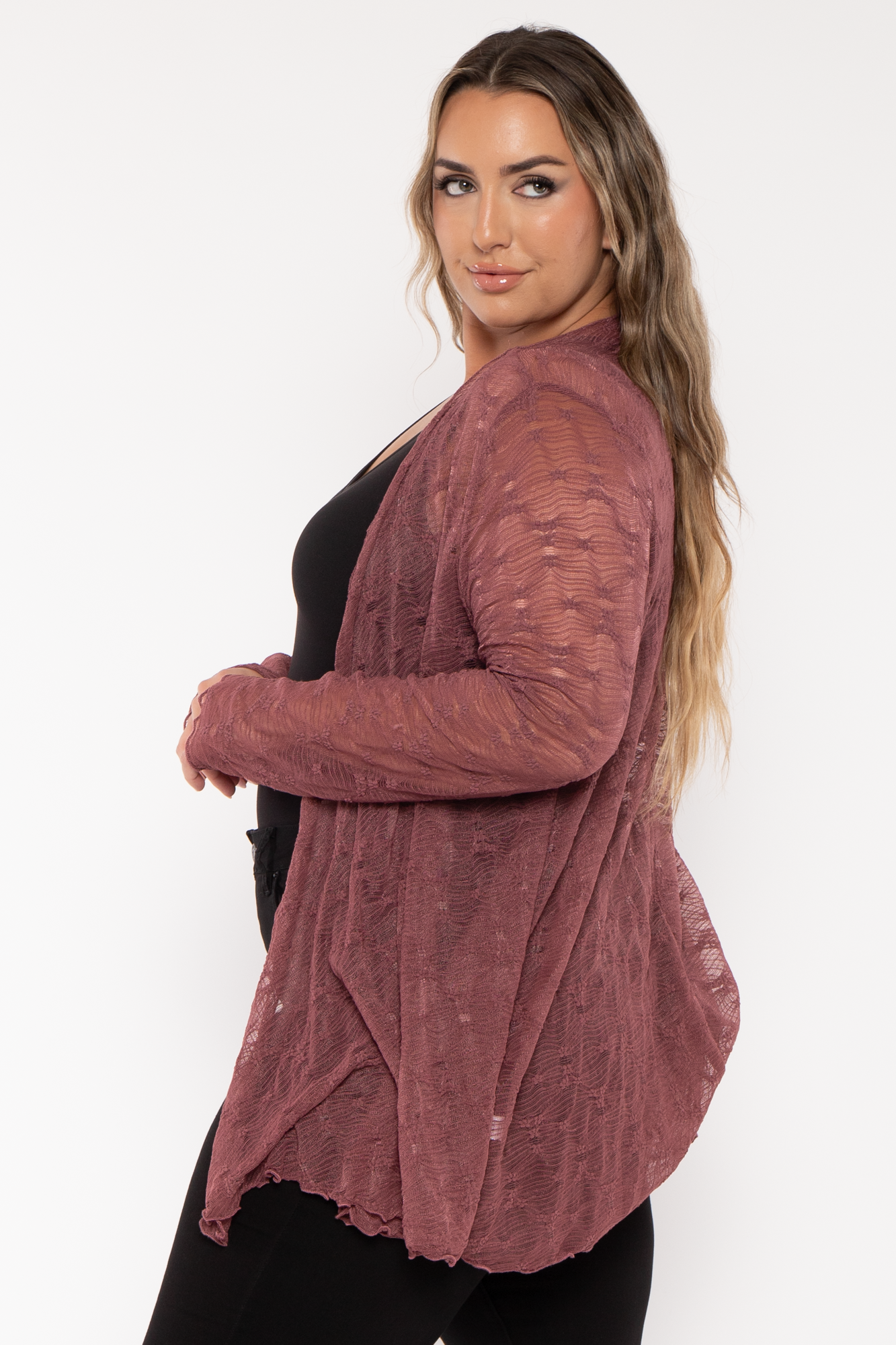 Plus Size Scarlet  Lace Cardigan  - Berry