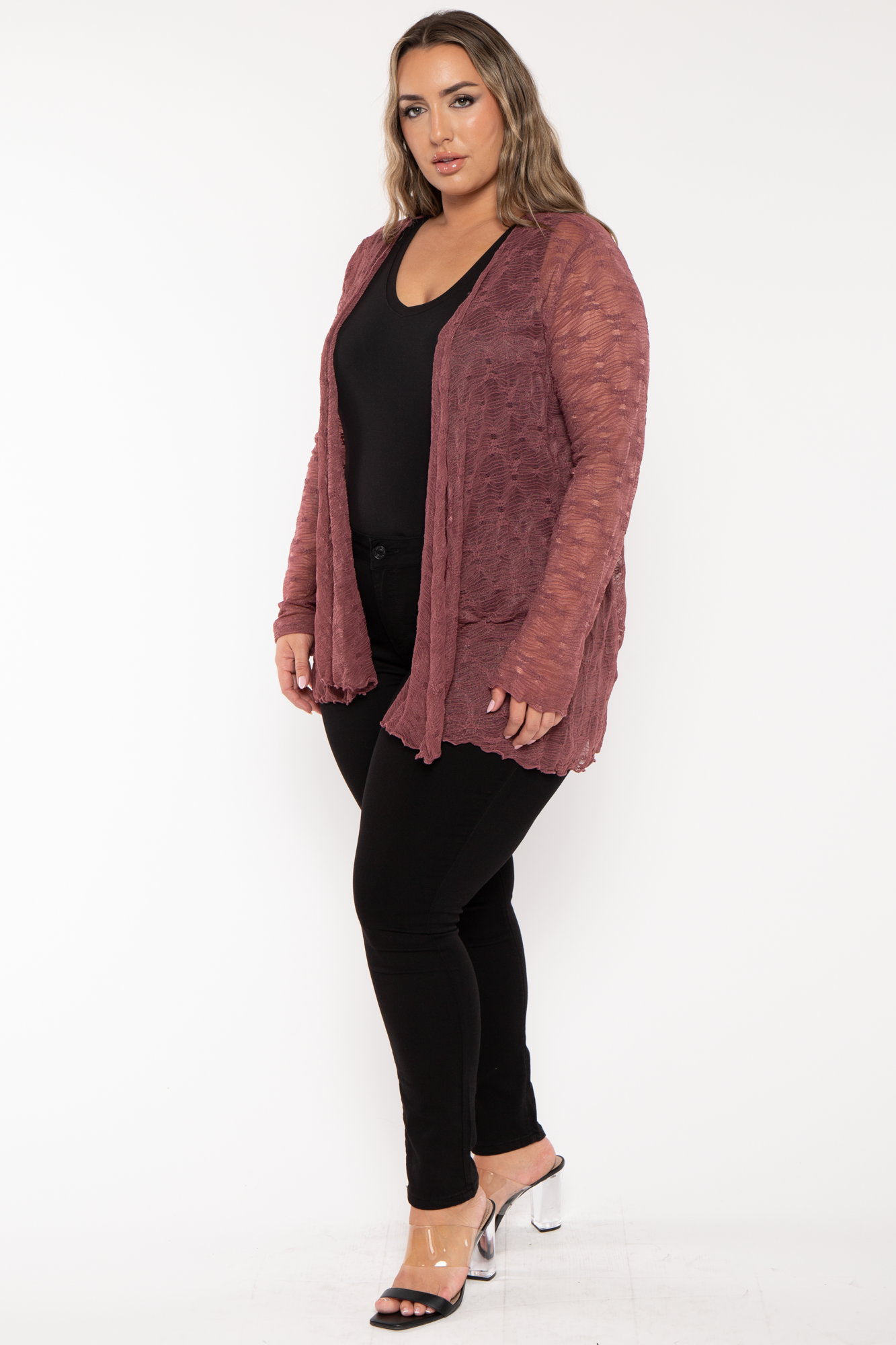 Plus Size Scarlet  Lace Cardigan  - Berry