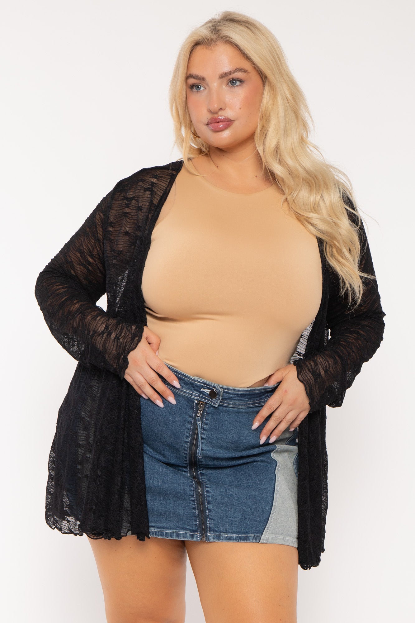Plus Size Scarlet  Lace Cardigan  - Black