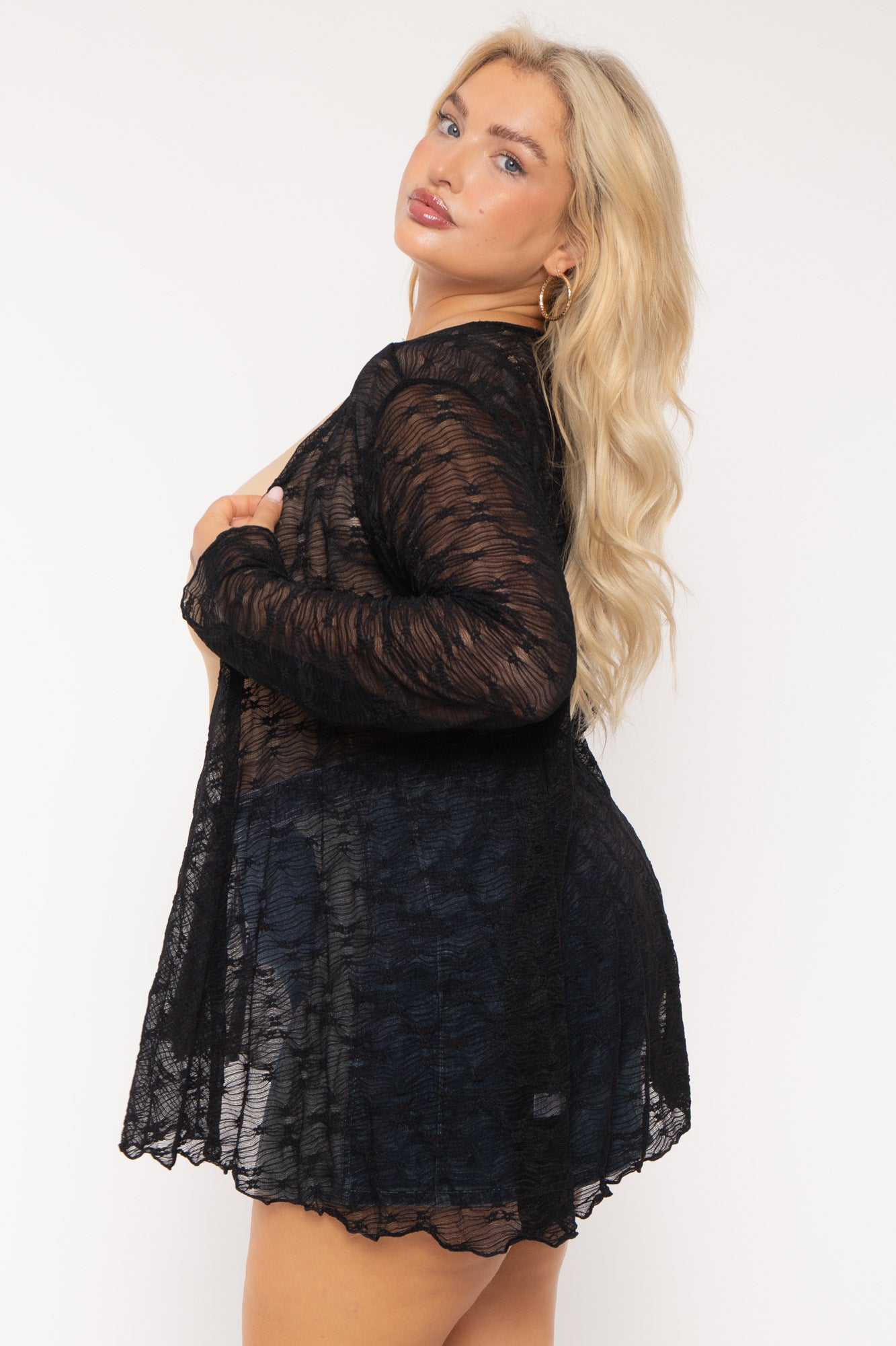 Plus Size Scarlet  Lace Cardigan  - Black
