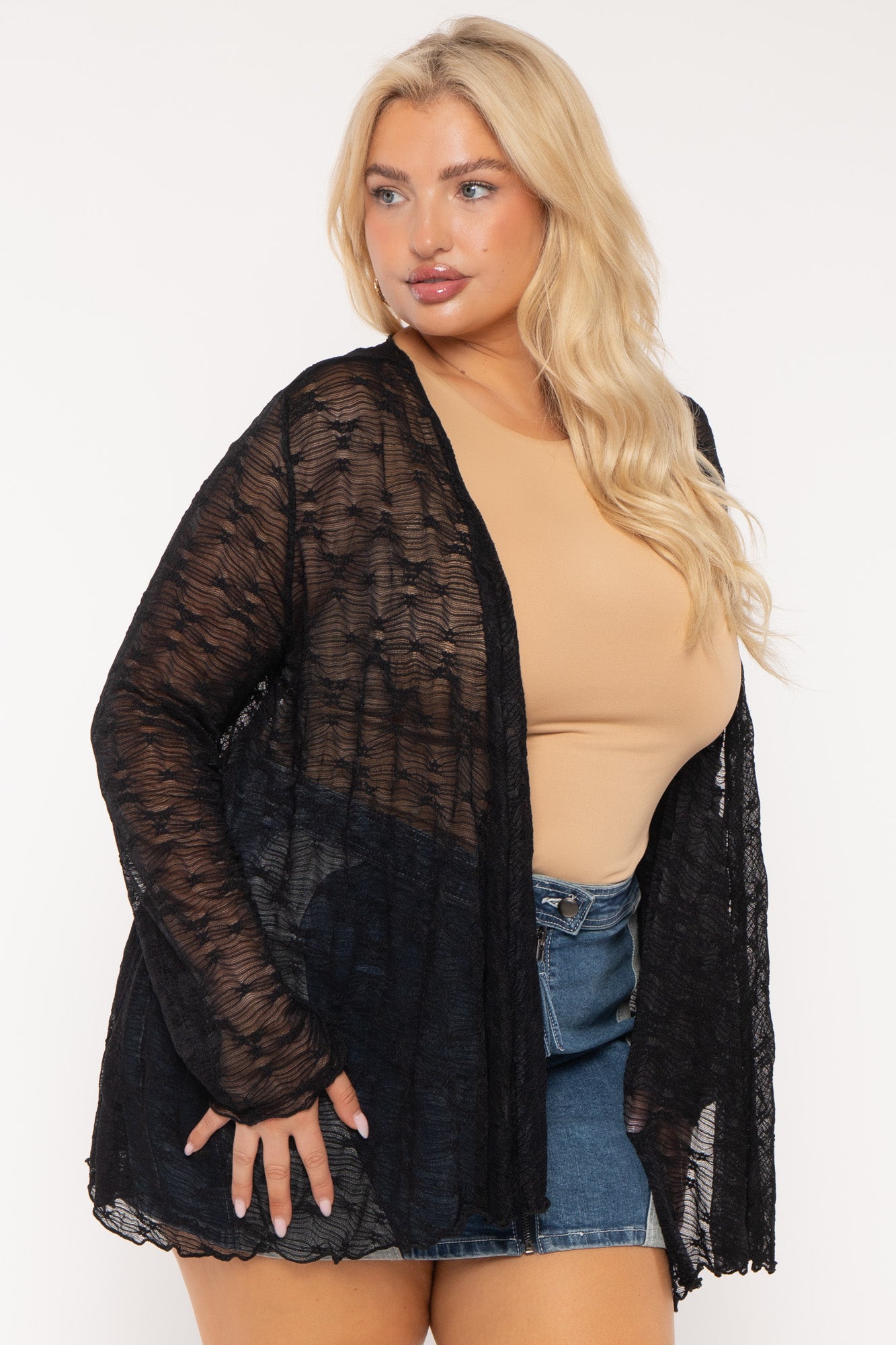Plus Size Scarlet  Lace Cardigan  - Black