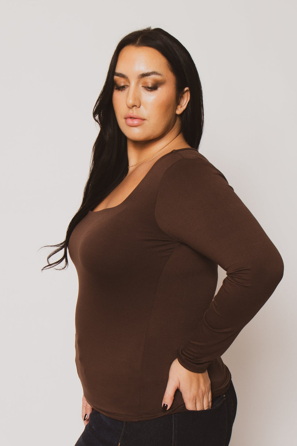 Plus Size Sleek Square Top - Brown