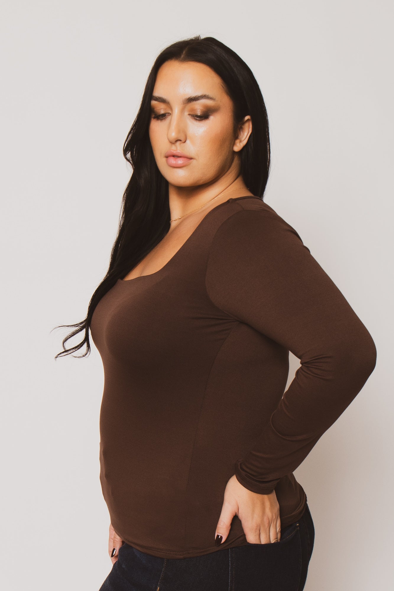 Plus Size Sleek Square Top - Brown