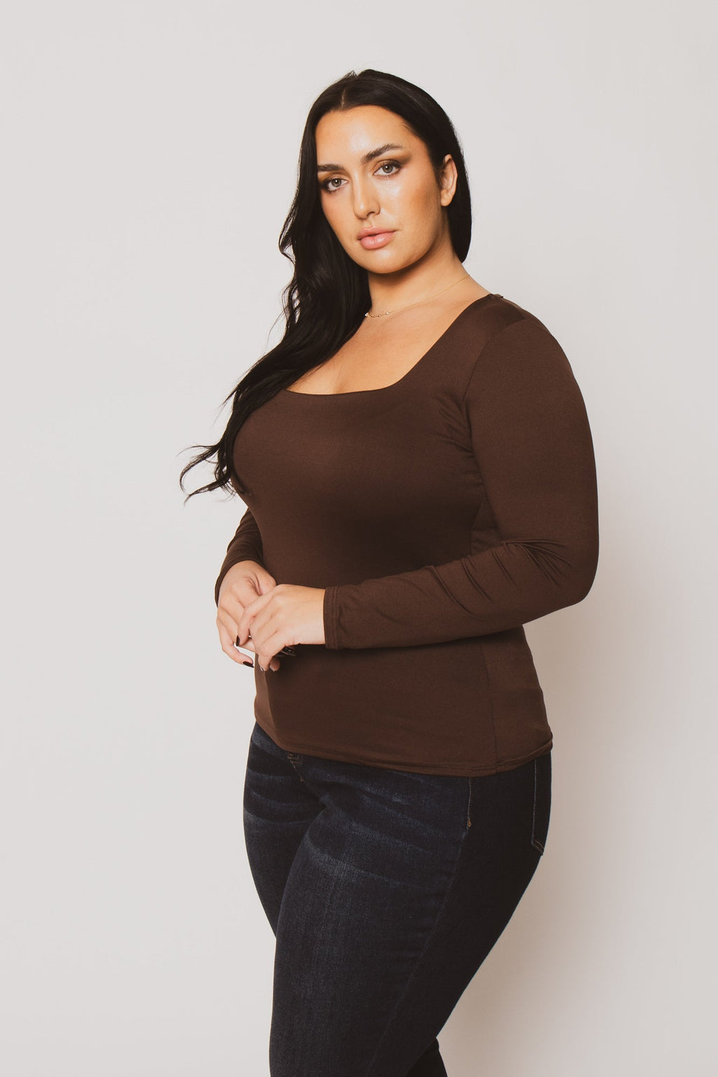 Plus Size Sleek Square Top - Brown