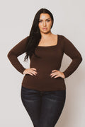 Plus Size Sleek Square Top - Brown