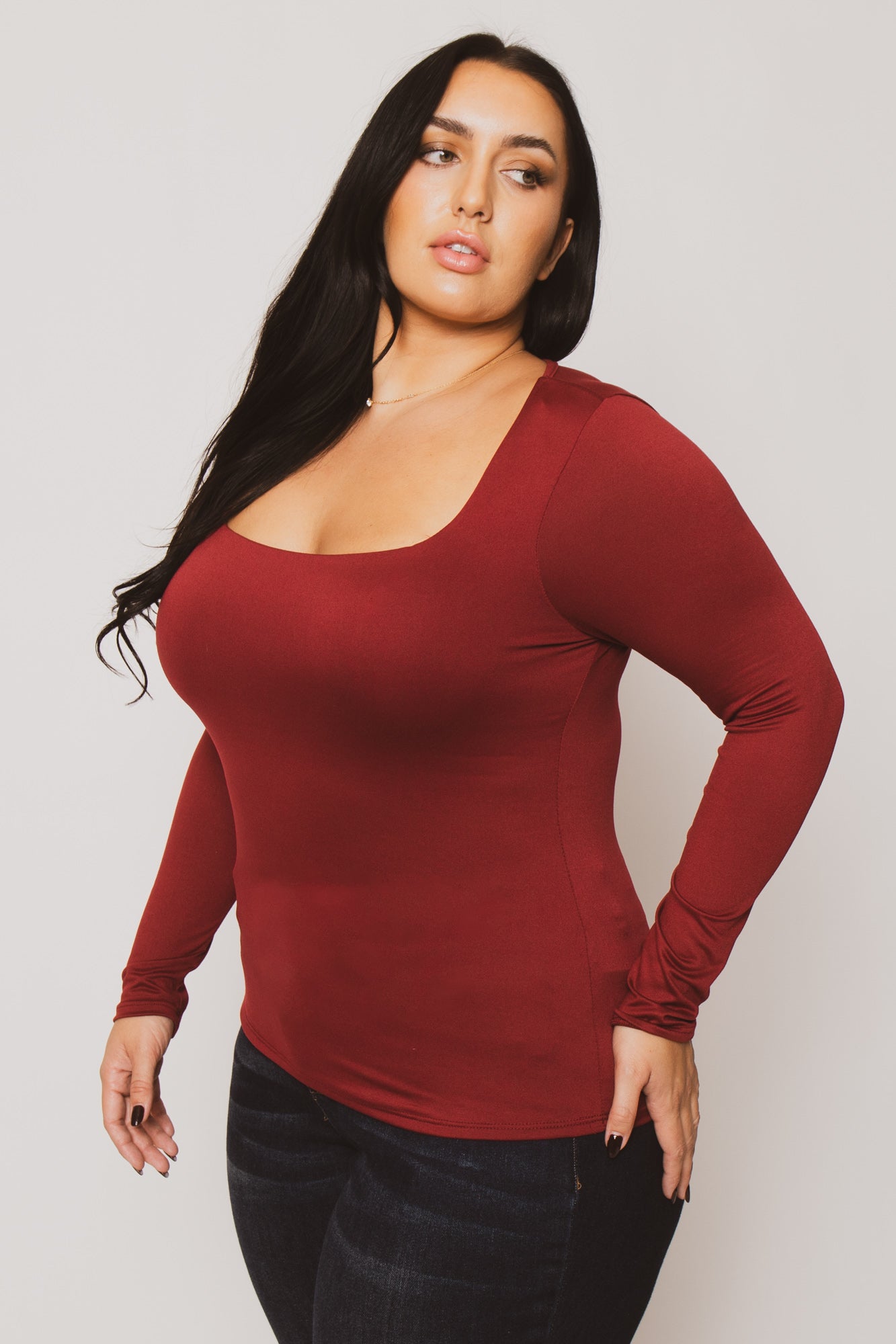 Plus Size Sleek Square Top - Burgundy