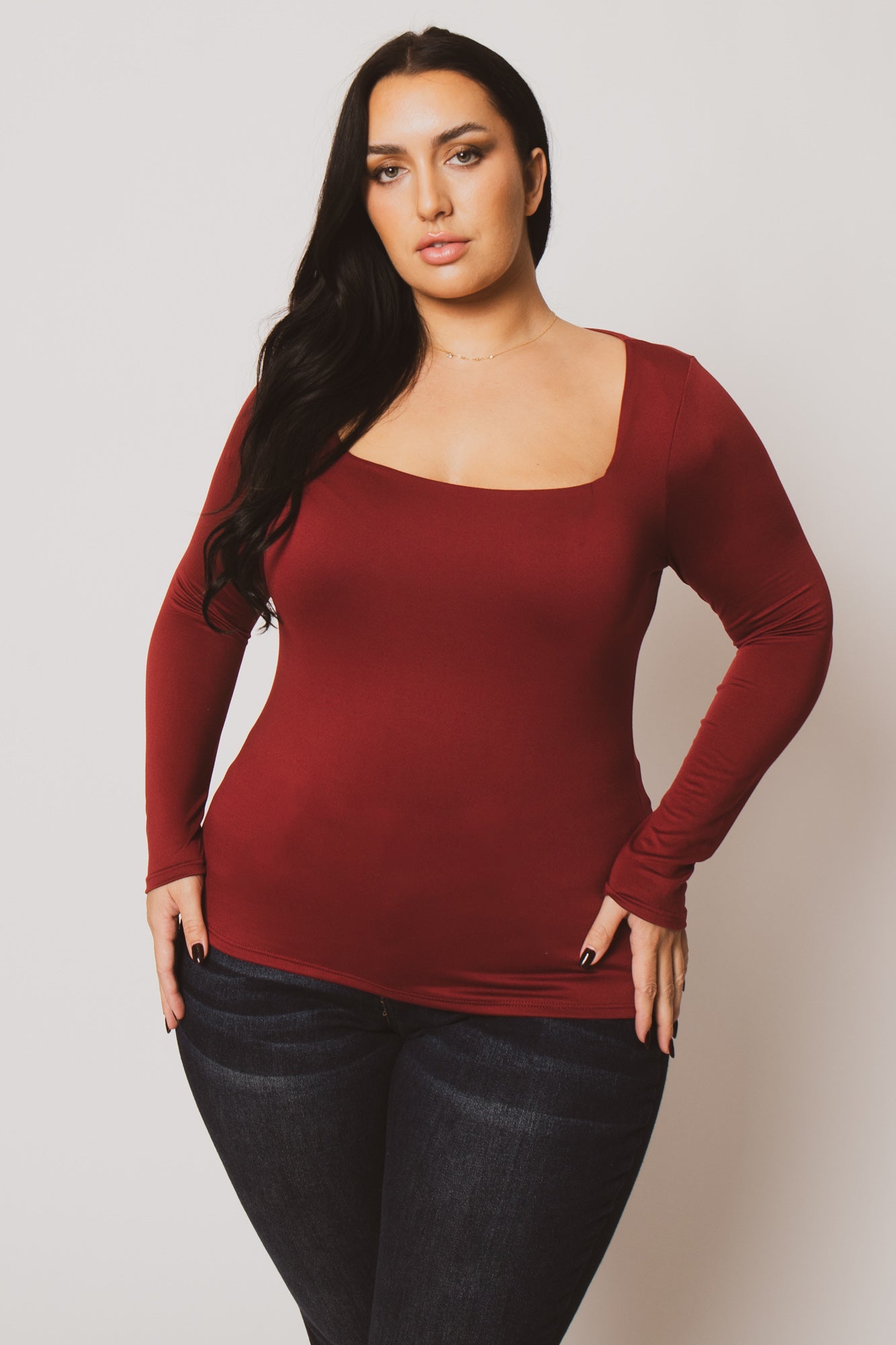 Plus Size Sleek Square Top - Burgundy