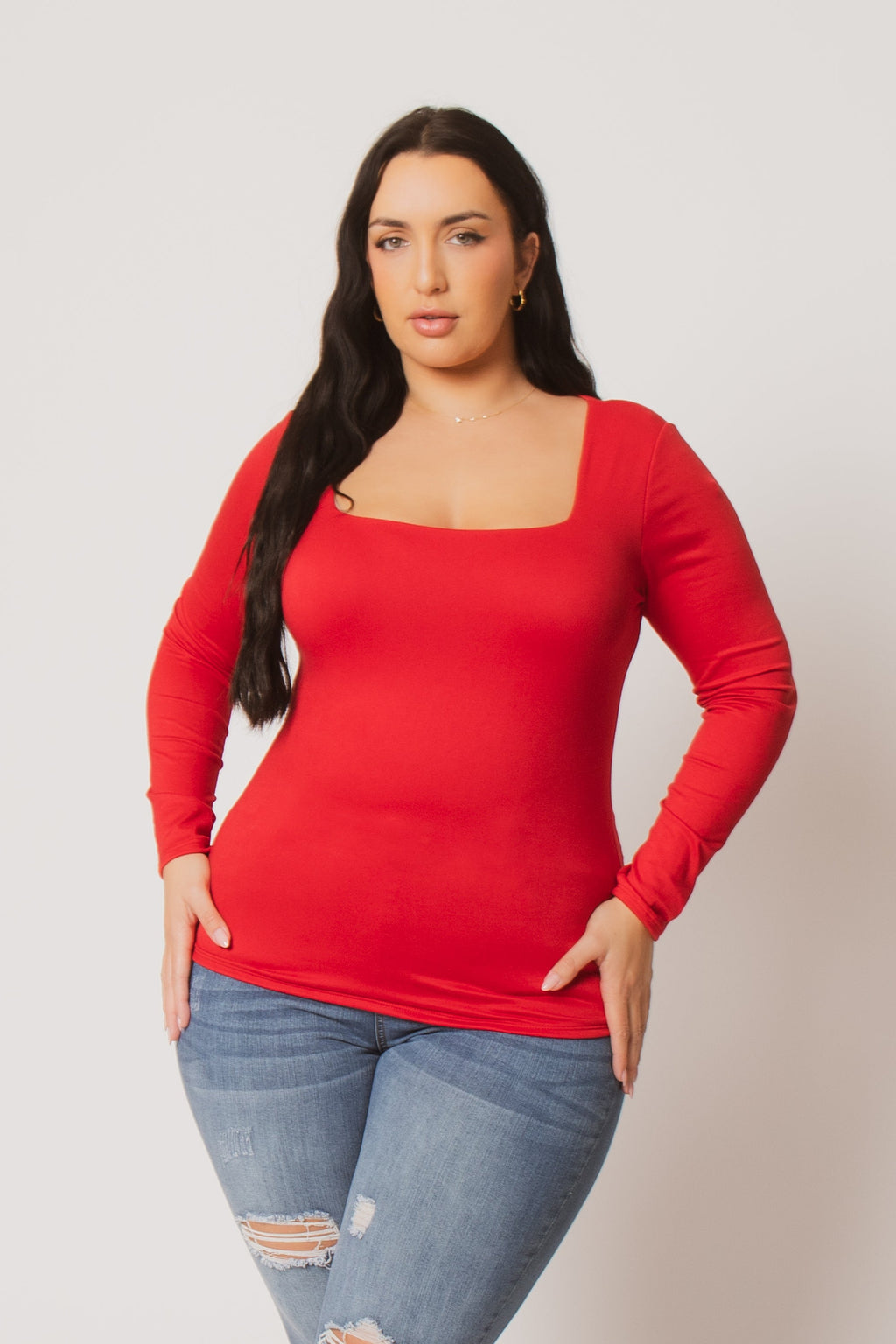 Plus Size Sleek Square Top - Red