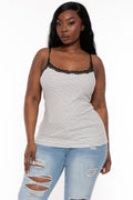 Plus Size  Striped  Lace Trim  Cami Top- Black