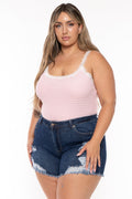 Plus Size  Striped  Lace Trim  Cami Top- Pink