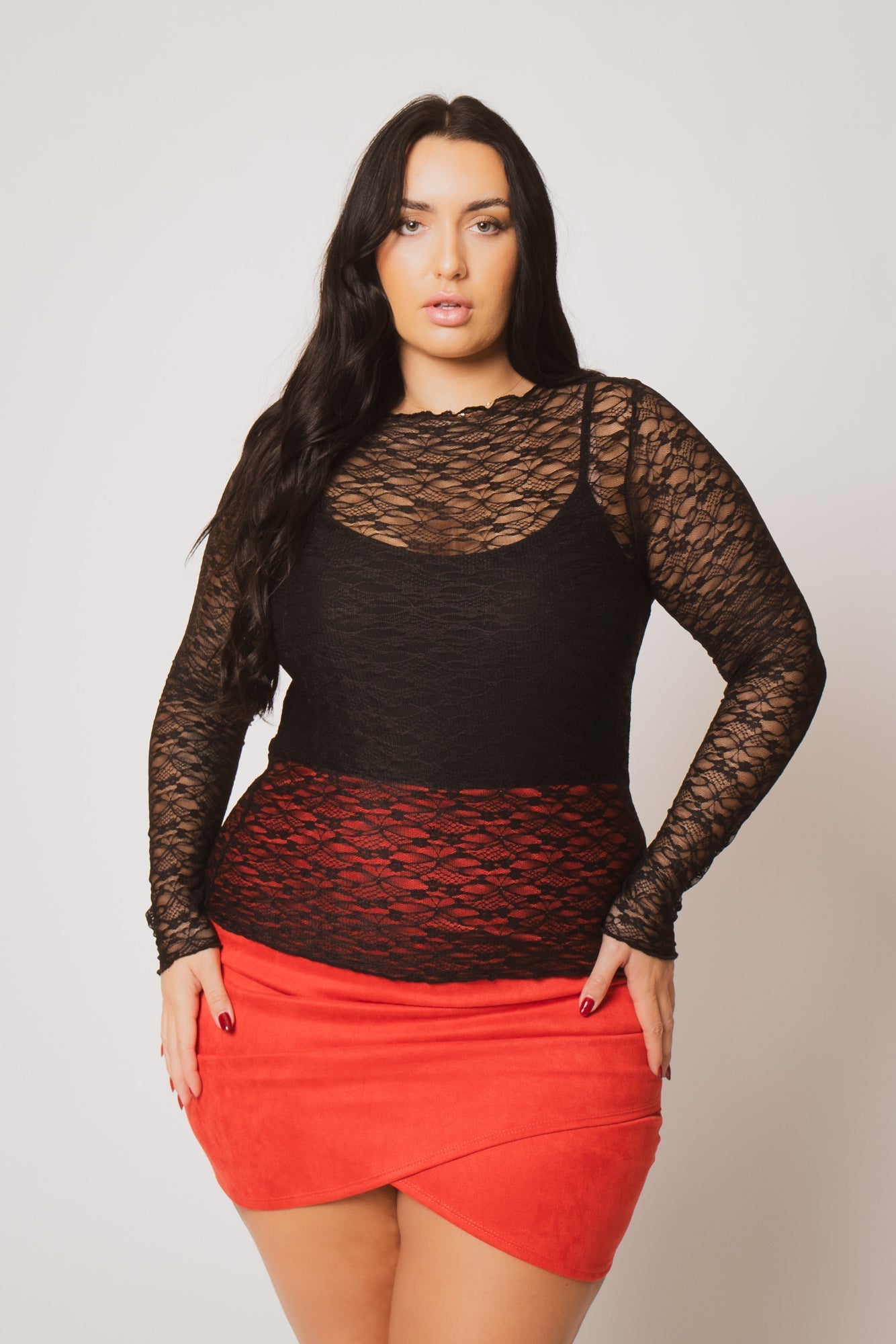 Plus Size Sultry Lace Top  - Black