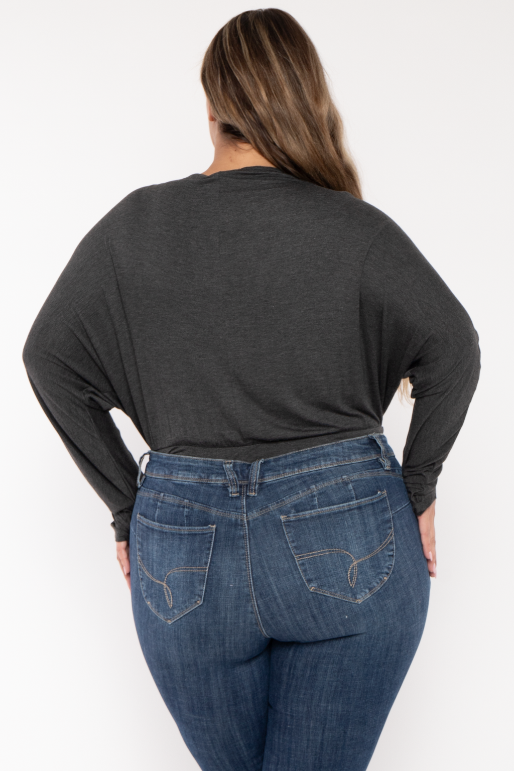 Plus Size Surplice Dolman Sleeve Bodysuit  - Charcoal
