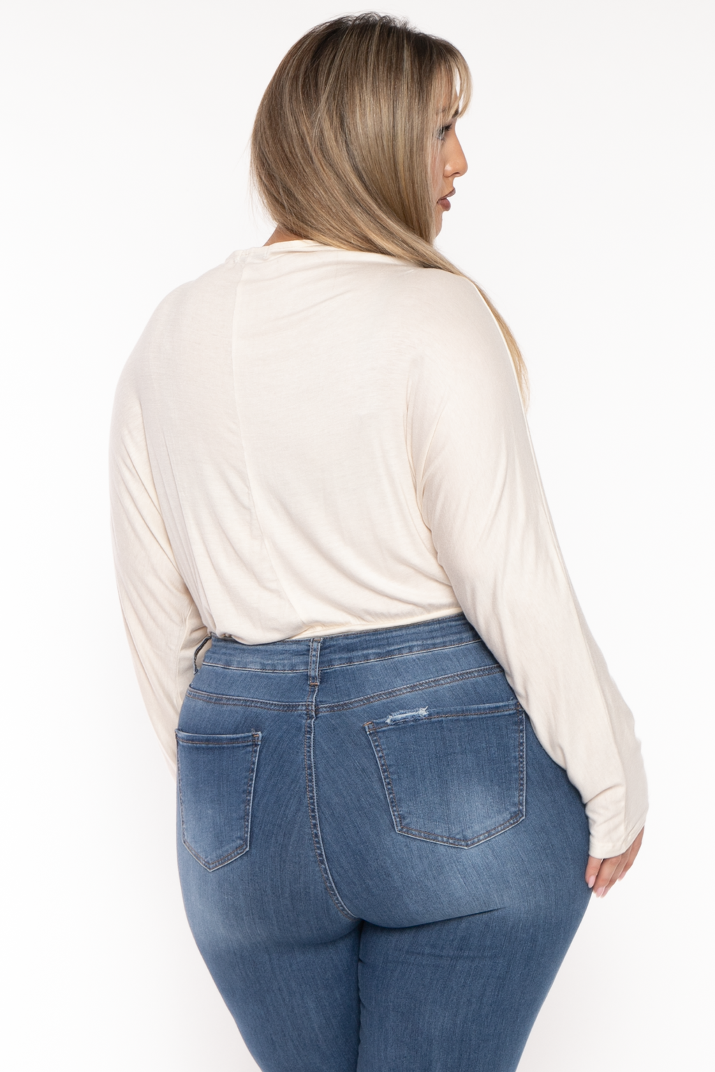 Plus Size Surplice Dolman Sleeve Bodysuit  - Cream