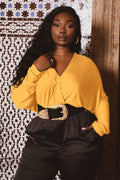 Plus Size Surplice Dolman Sleeve Bodysuit  - Mustard