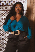 Plus Size Surplice Dolman Sleeve Bodysuit  - Turquoise