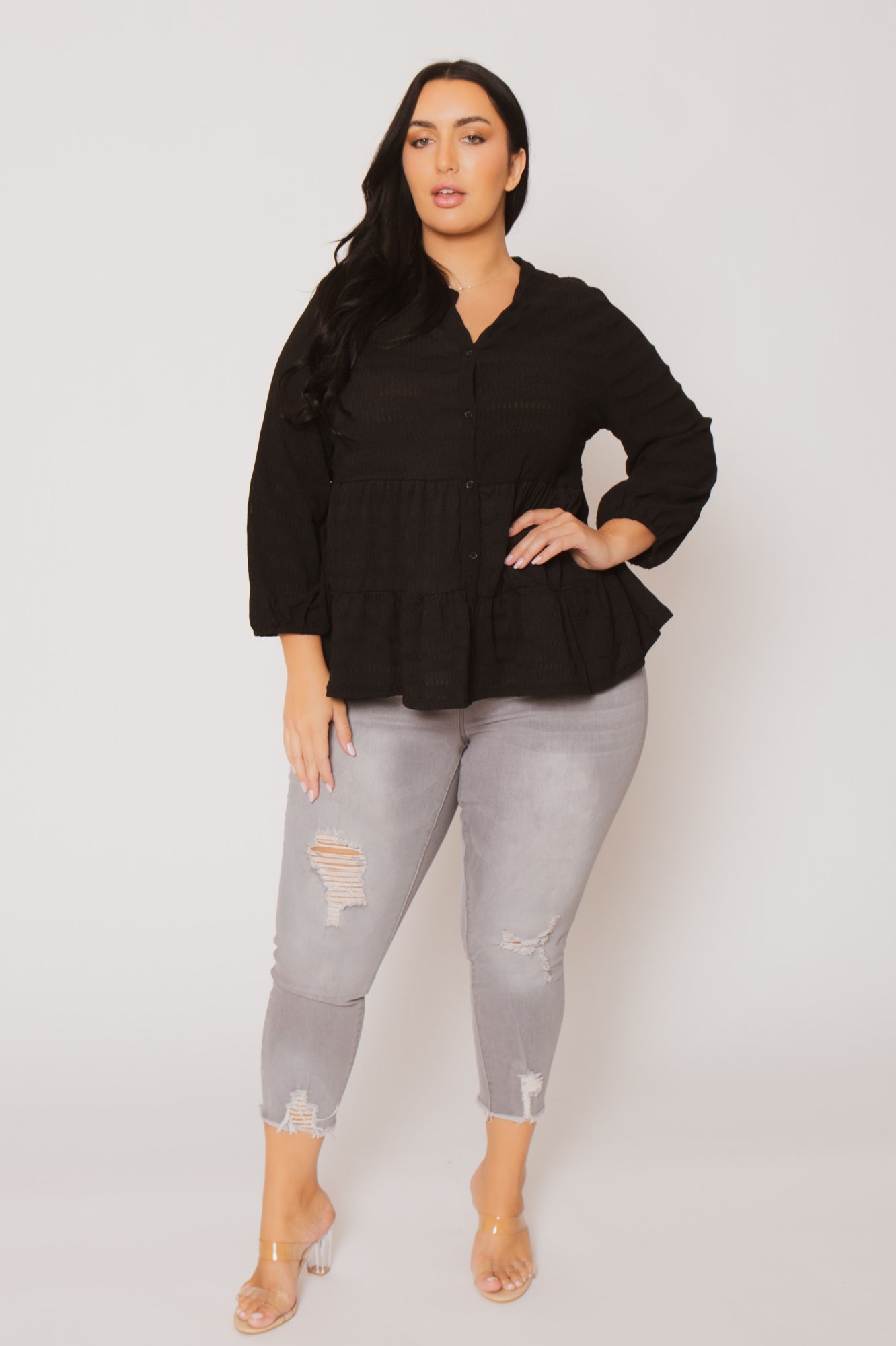 Plus Size Tessa Babydoll Top - Black