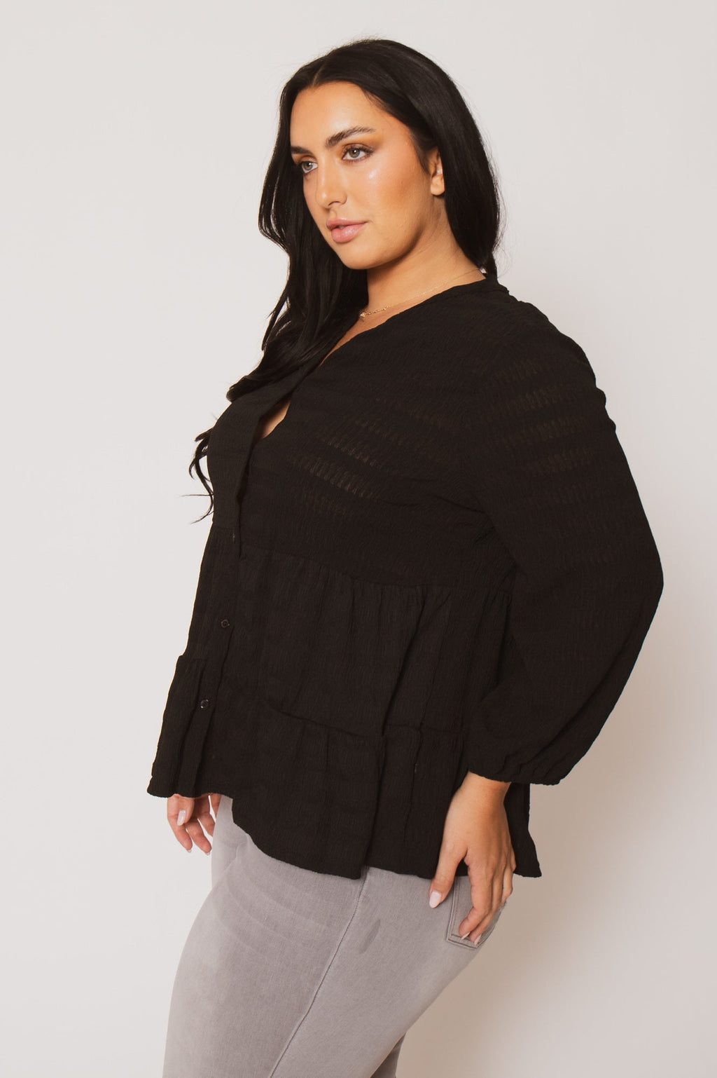 Plus Size Tessa Babydoll Top - Black