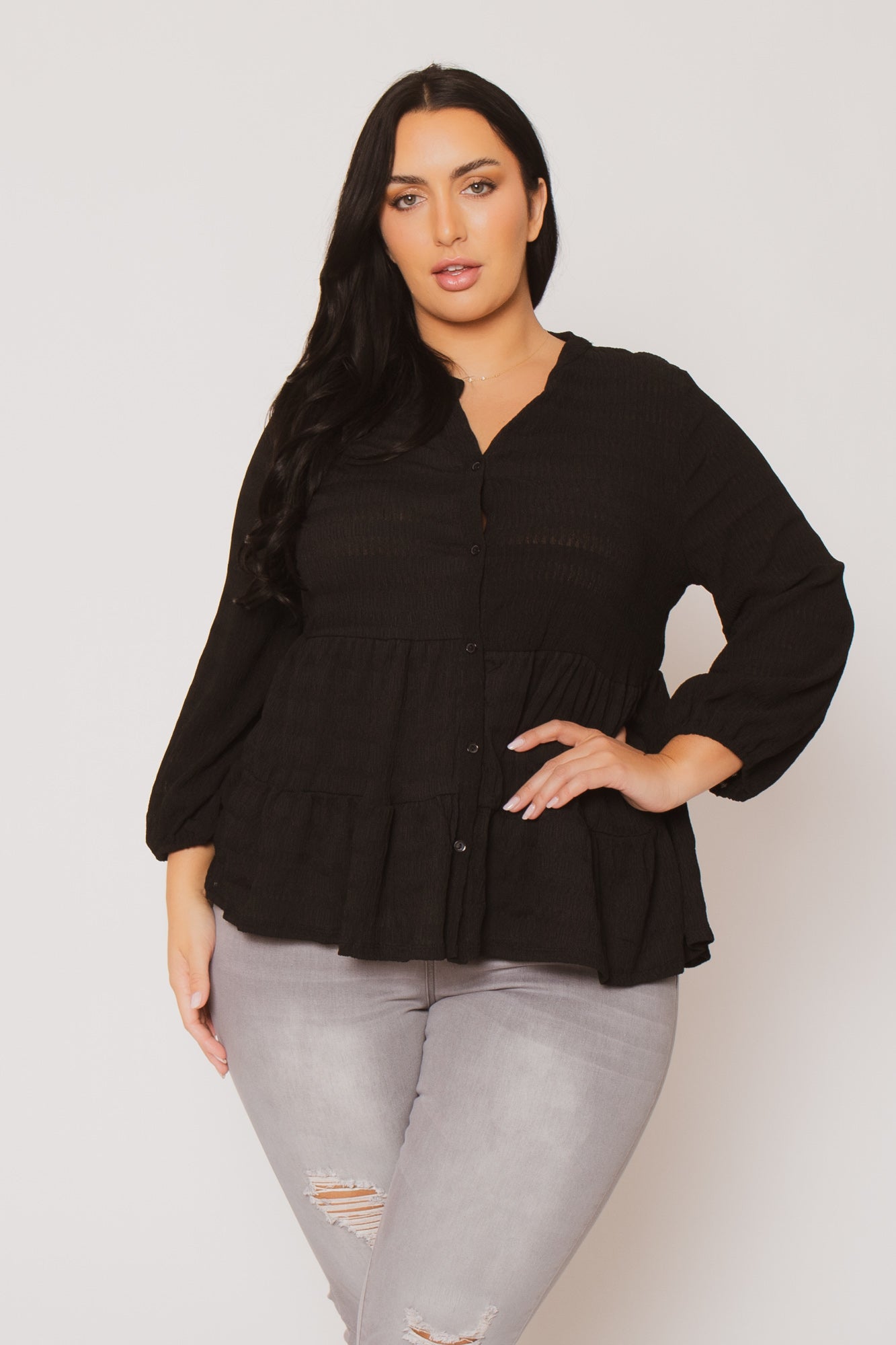 Plus Size Tessa Babydoll Top - Black