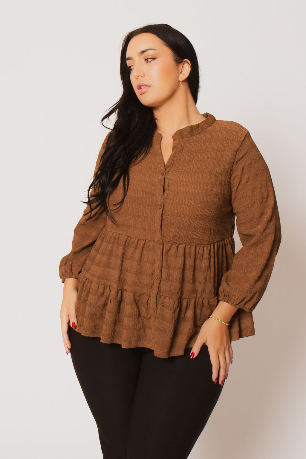Plus Size Tessa Babydoll Top - Brown