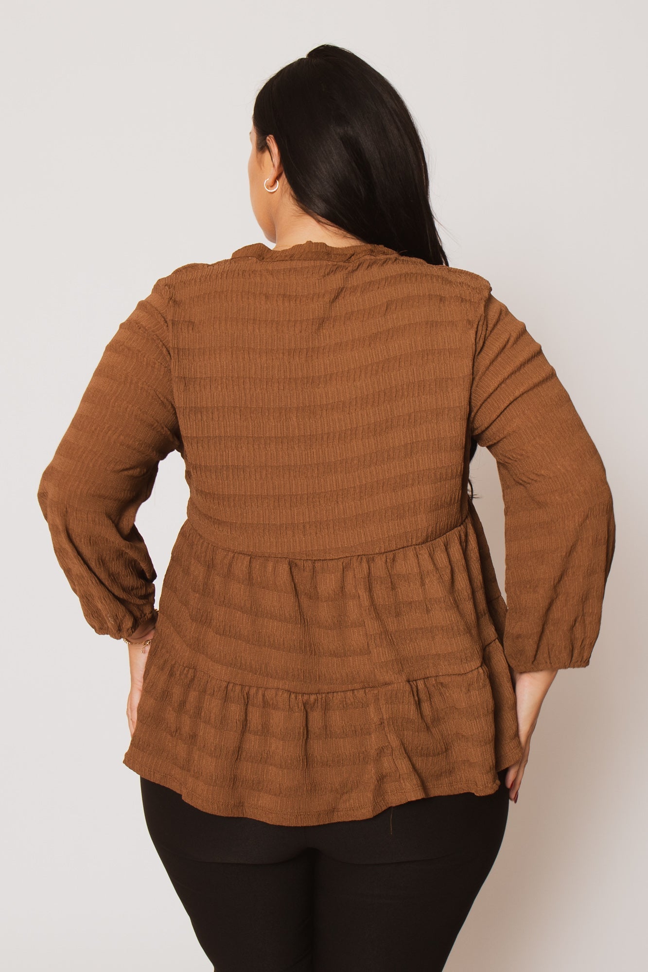 Plus Size Tessa Babydoll Top - Brown
