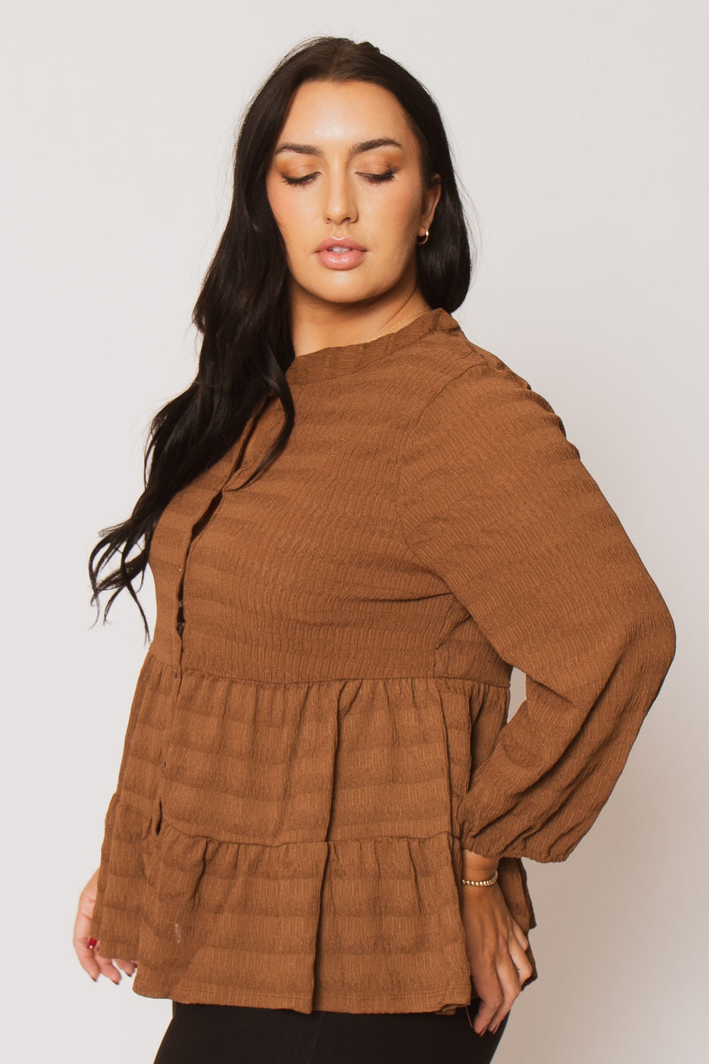 Plus Size Tessa Babydoll Top - Brown