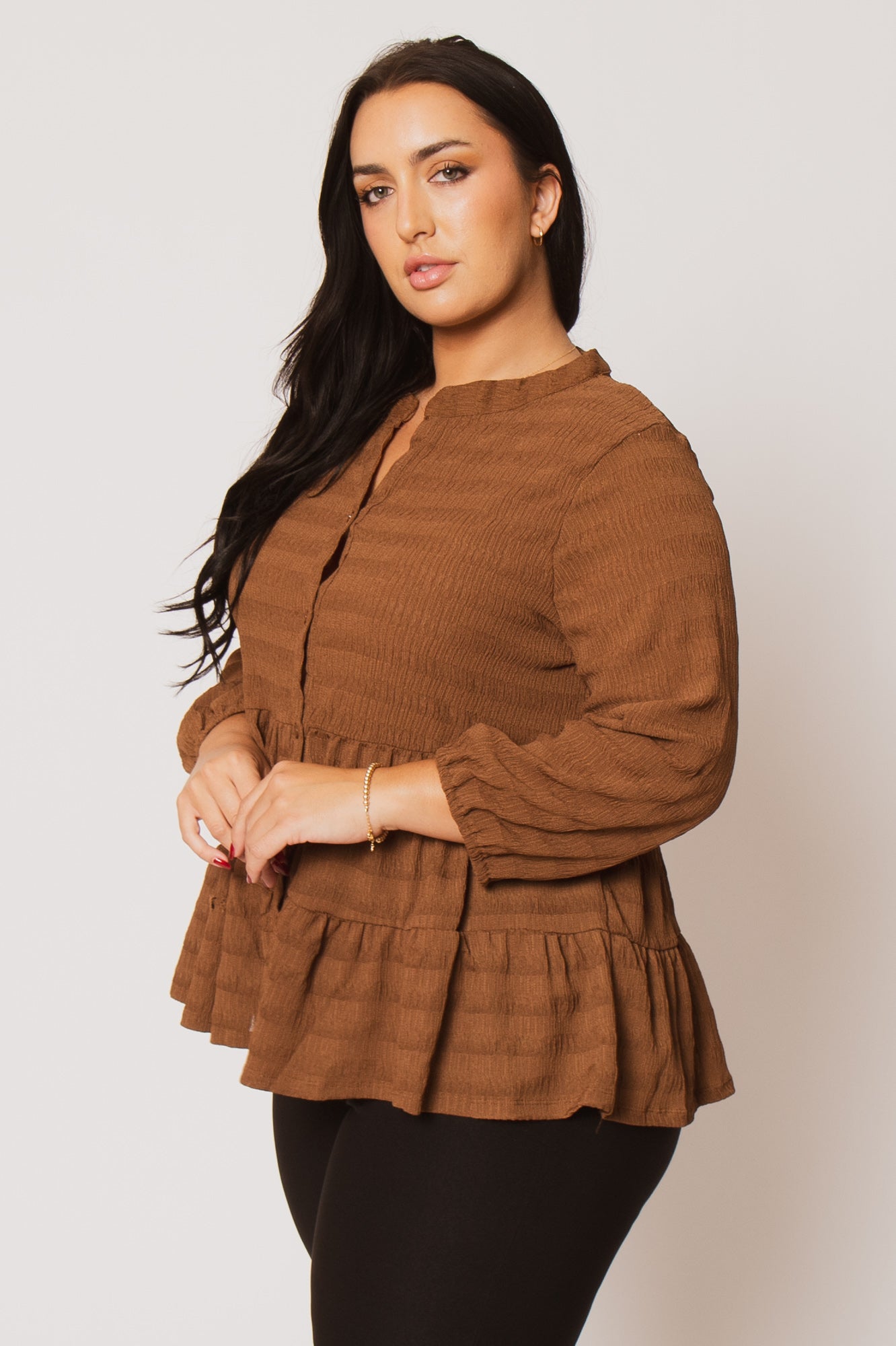 Plus Size Tessa Babydoll Top - Brown