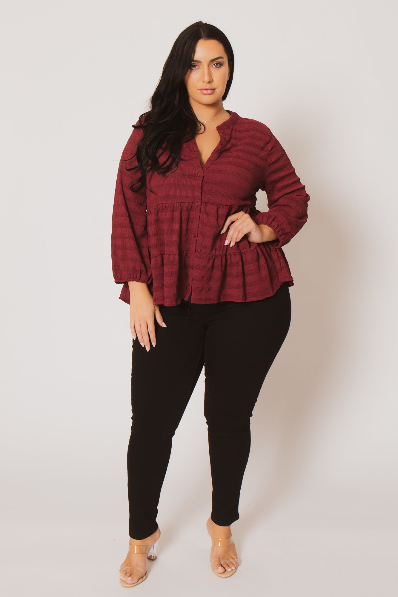 Plus Size Tessa Babydoll Top - Burgundy