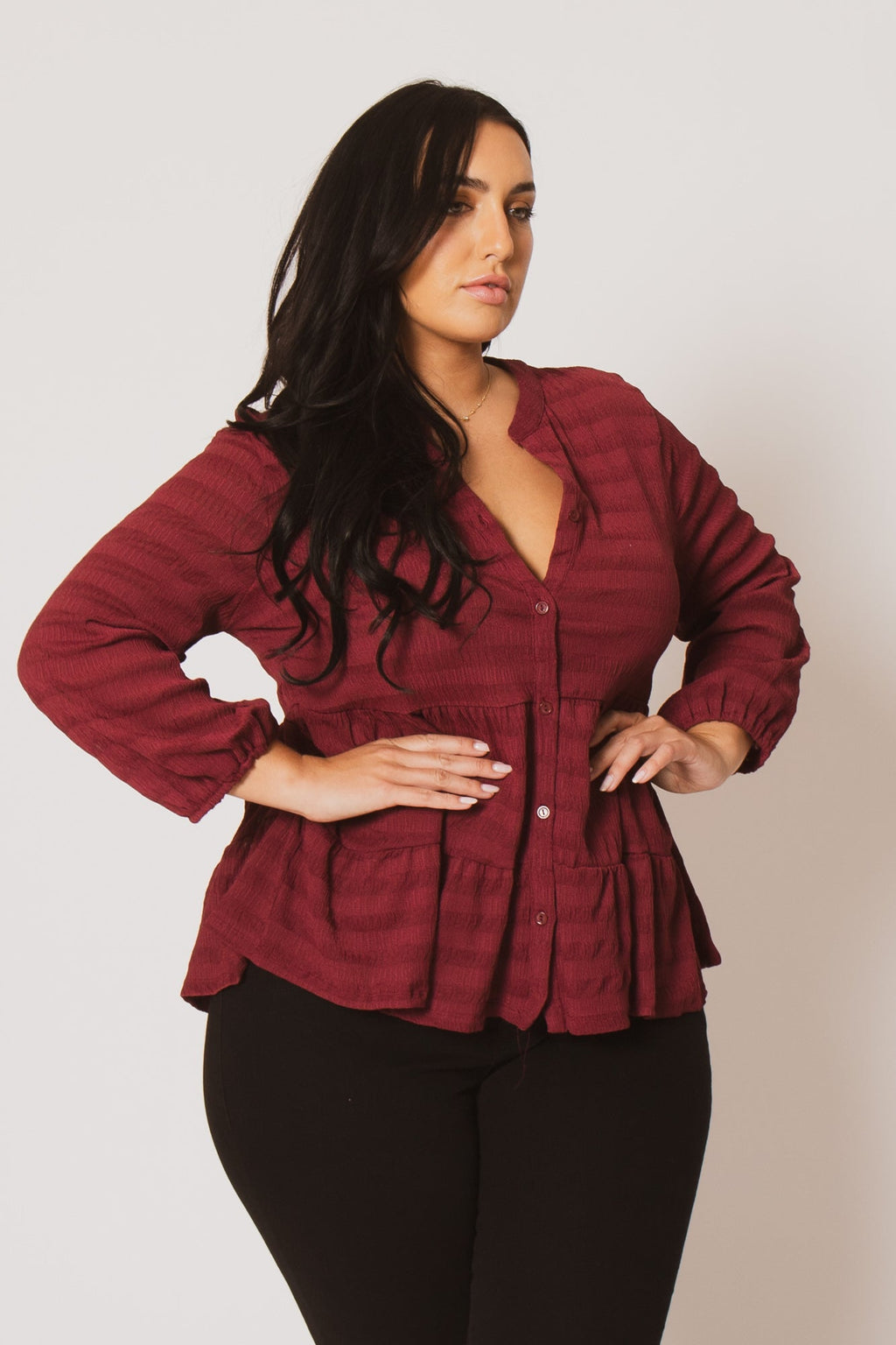 Plus Size Tessa Babydoll Top - Burgundy