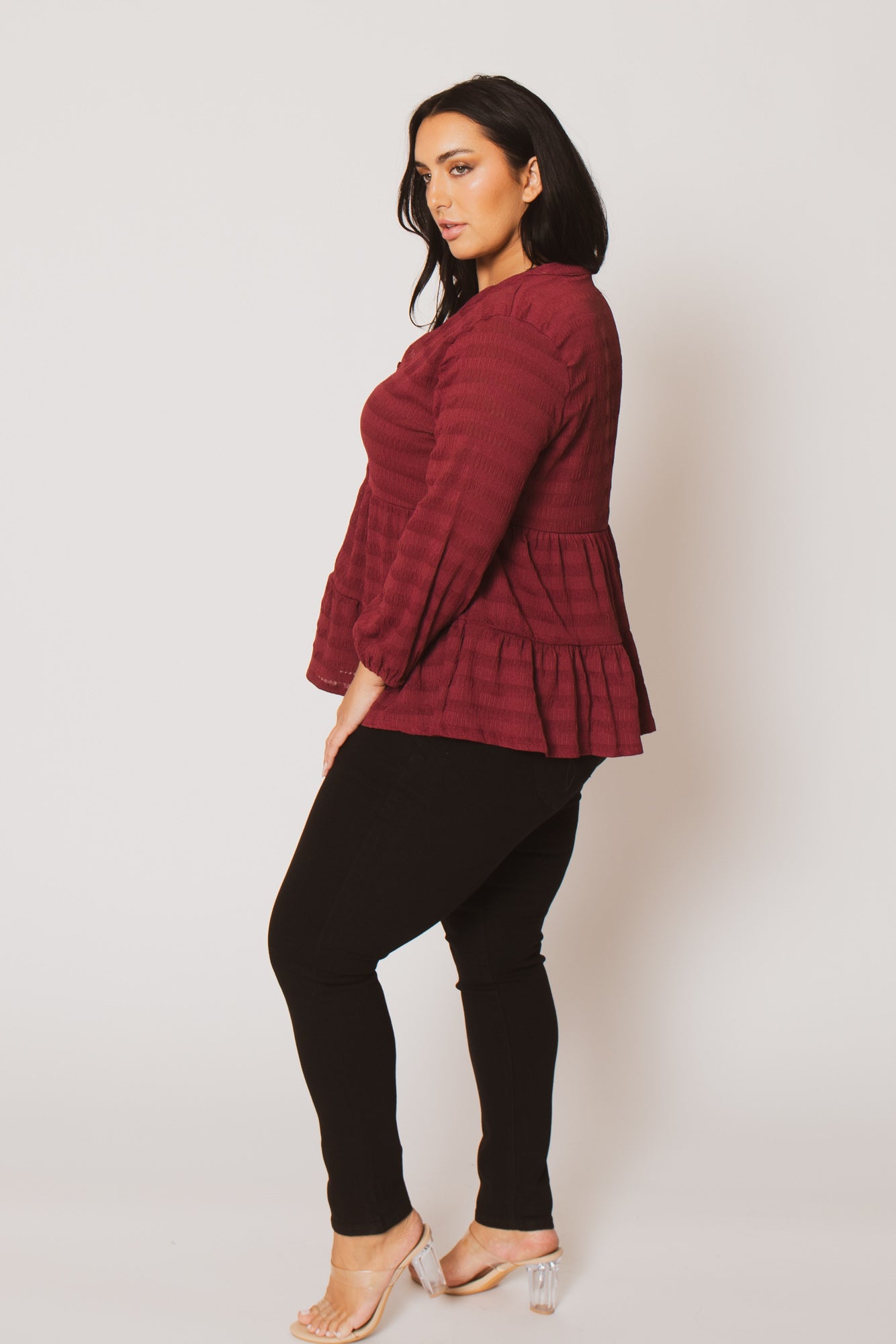 Plus Size Tessa Babydoll Top - Burgundy