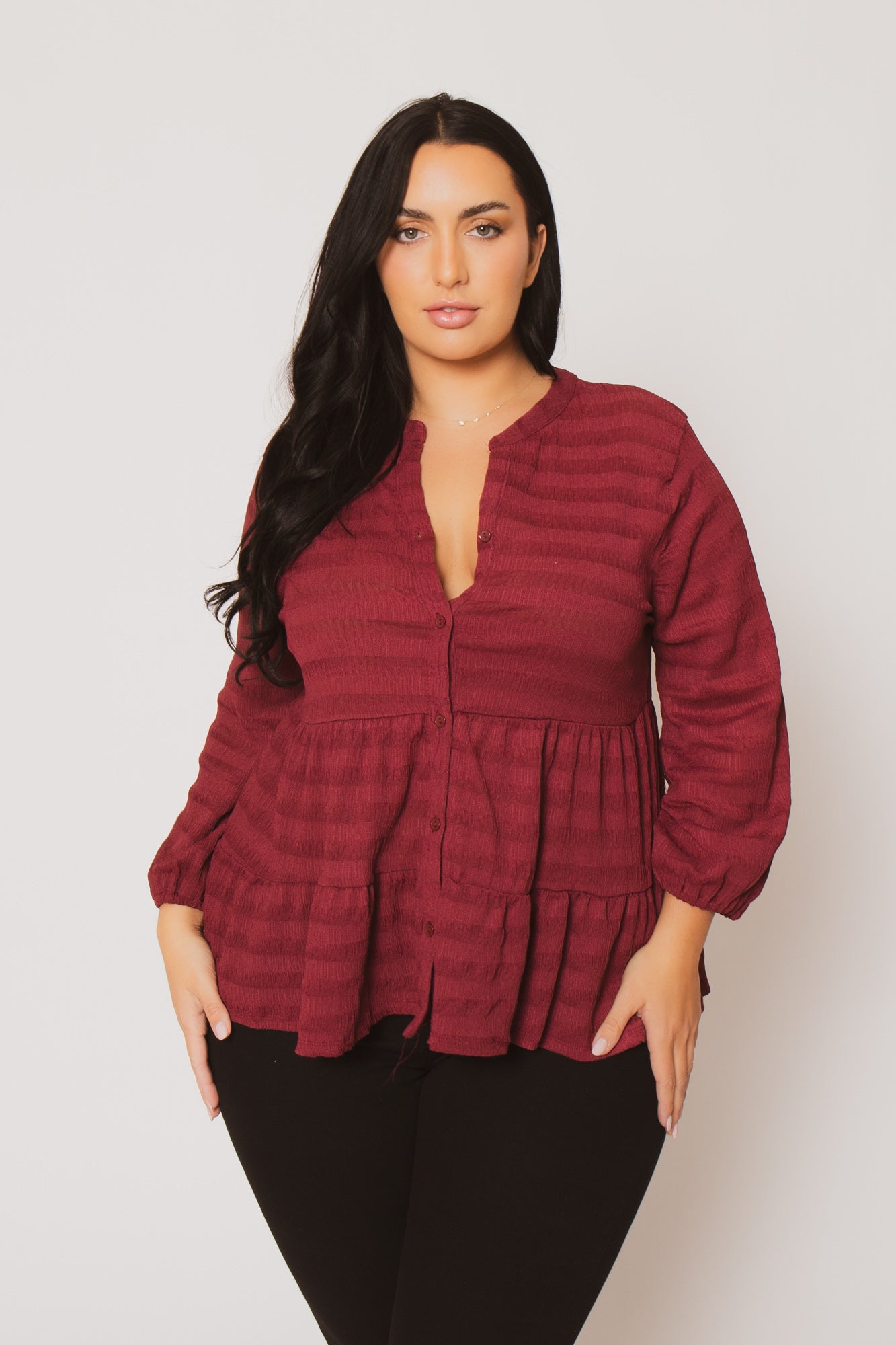Plus Size Tessa Babydoll Top - Burgundy