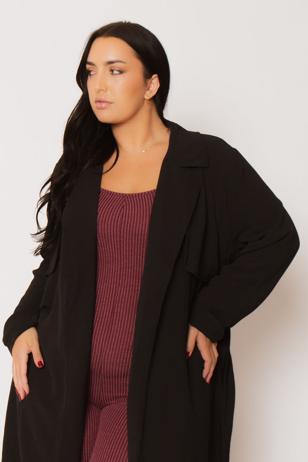 Plus Size Timeless Tie Coat - Black