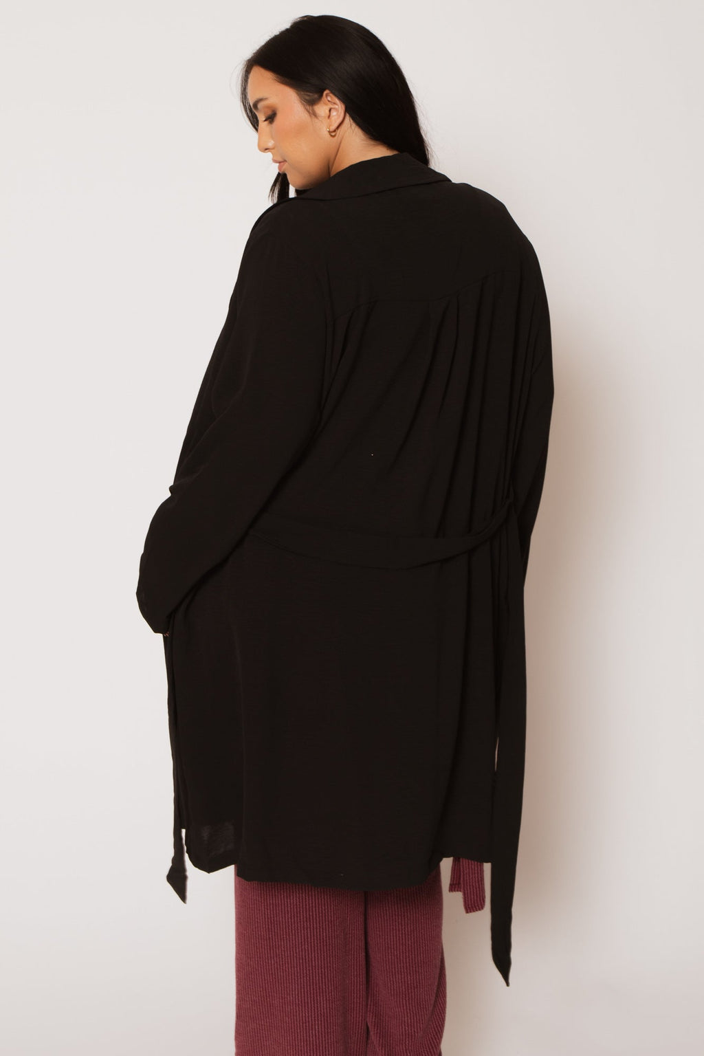 Plus Size Timeless Tie Coat - Black