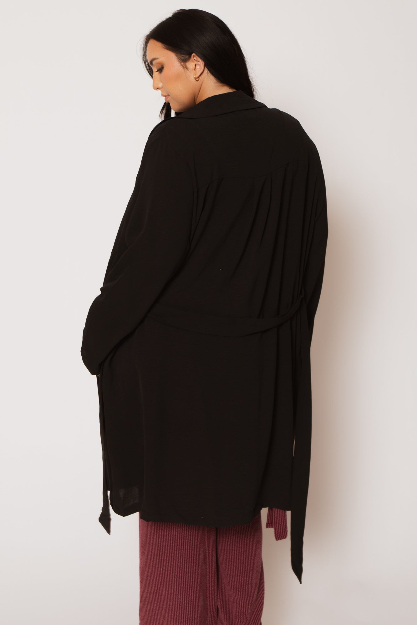 Plus Size Timeless Tie Coat - Black