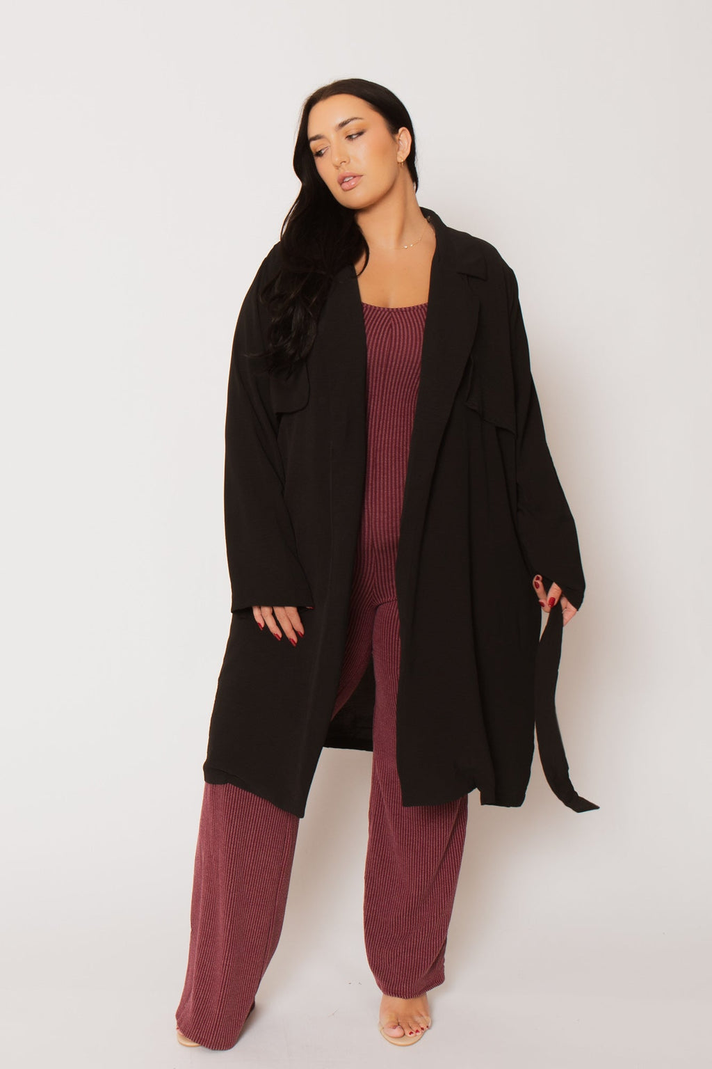 Plus Size Timeless Tie Coat - Black