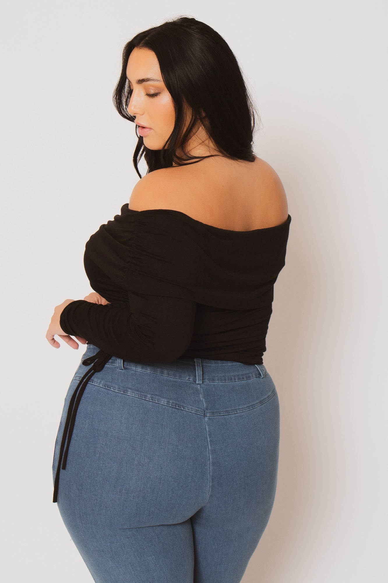 Plus Size Valentina Ruched Top  - Black