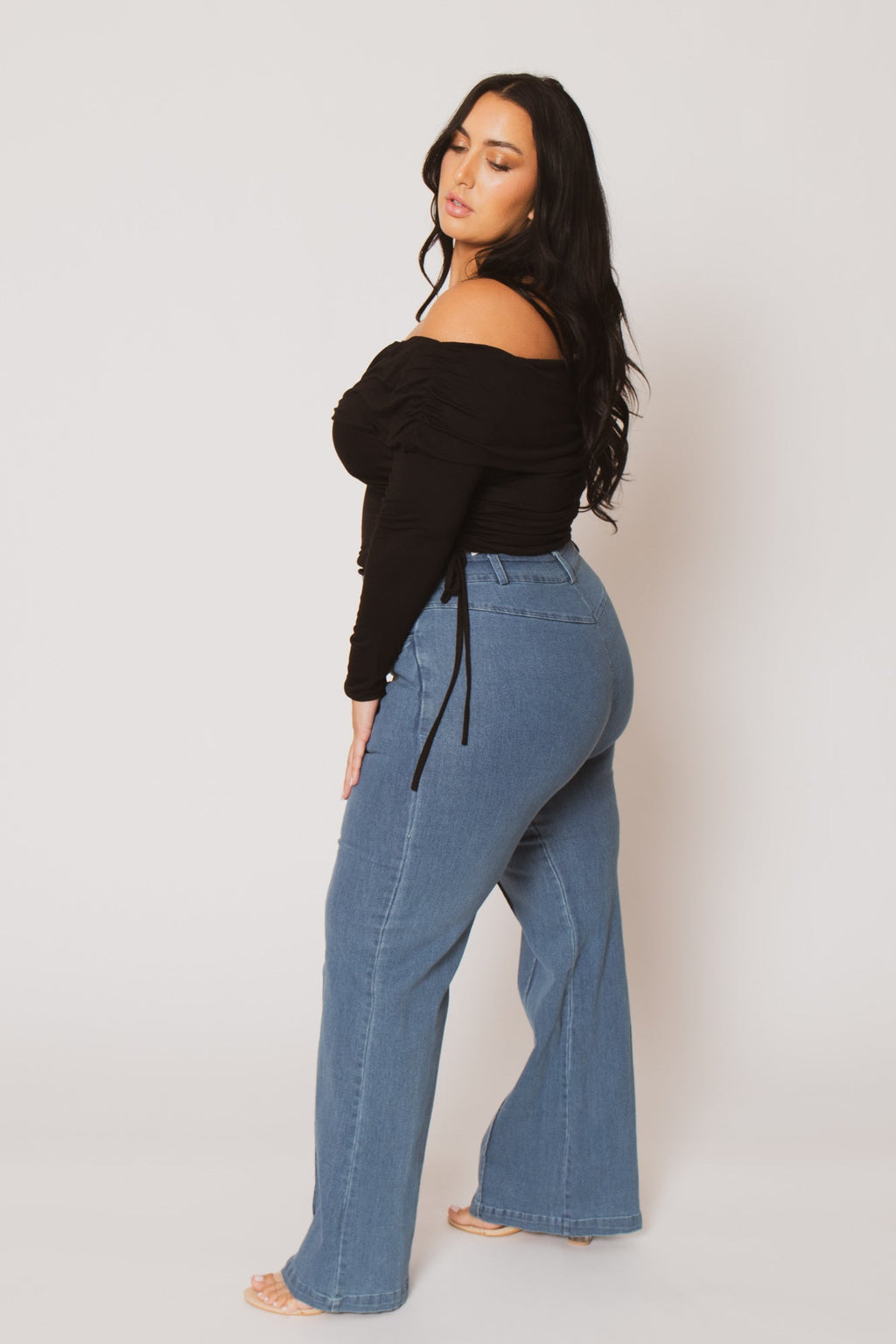 Plus Size Valentina Ruched Top  - Black